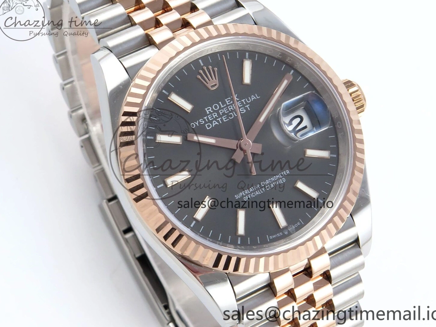 MiroTime 0225 DateJust 36 126231 EWEF Best Edition Gray Dial Stick Marker on SS RG Jubilee Bracelet A Seasonal 593